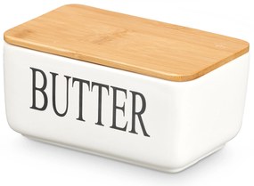 Ceramiczna maselniczka z napisem BUTTER, 10 x 16,5 x 8,5 cm