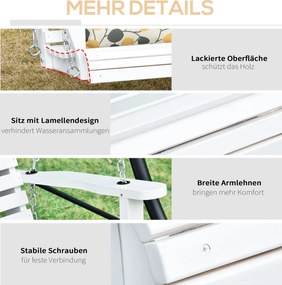 Outsunny 3-Seater Wooden Porch Swing Bench with Folding Coffee Table, Durable PU Coating, Chains Included, White