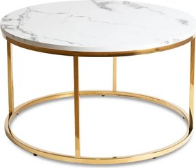 Stolik Kawowy CLIFF MAX 80 cm Biały Marmur/Złoty Nowoczesny Glamour