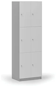 Drewniana szafka skrytkowa, 6 schowków, zamek cylindryczny, szary/biały