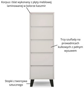 Komoda z Szufladami do Salonu BORVO 40 cm Kaszmir Nowoczesna