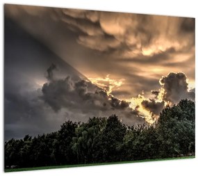 Obraz na szkle - chmury i las (70x50 cm)