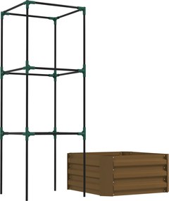 Outsunny Podwyższona grządka z kratką, skrzynka na rośliny z kratką, otwarte dno, odporna na warunki atmosferyczne, 61 cm x 61 cm x 140 cm, brązowa | Aosom PL