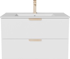 Wisząca szafka łazienkowa z umywalką wpuszczaną w blat i baterią – Biała – S80 cm – AVORELI
