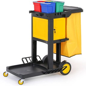 Profesjonalny wózek sprzątający z 4 wiadrami, uchwytami na mopy, szafką i workiem z pokrywą, 1120 × 710 × 1100 mm