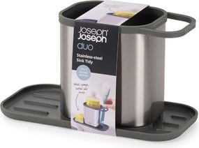 Metalowy stojak na akcesoria do mycia naczyń w kolorze srebra z połyskiem Duo Steel – Joseph Joseph