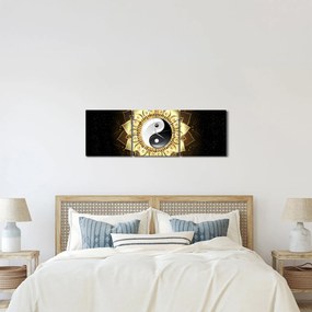 Obraz - Złoty Yin-Yang (z zegarem) (90x30 cm)