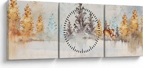 Obraz - Akwarelowy las (z zegarem) (90x30 cm)