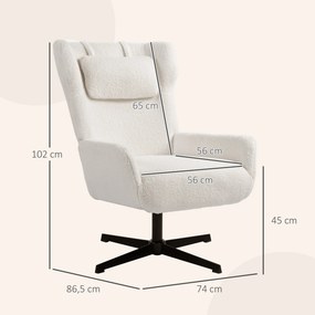 HOMCOM Fotel akcentowy, tapicerowany fotel z powłoką fleece, obrotowy, metalowa rama, kremowy