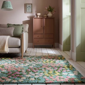 Miętowy wełniany dywan tkany ręcznie 160x230 cm Emilia Floral – Flair Rugs