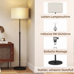 HOMCOM Lampa stojąca z pilotem, regulowana wysokość, abażur materiałowy, metalowa podstawa, regulacja jasności, wyłącznik nożny, czarny | Aosom PL