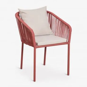 Zestaw 4 Krzeseł Ogrodowych Arhiza Classic Z Aluminiowymi Podłokietnikami I Plecioną Liną Terracota - Sklum