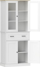 HOMCOM Szafka kuchenna, kredens, fronty akrylowe, szuflady, 76 x 40 x 182,5 cm, kremowo-biały