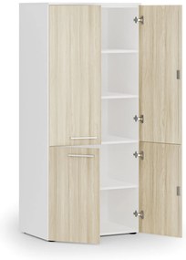 Szafa biurowa pół-drzwi PRIMO WHITE, 800 x 500 x 1781 mm, biały/dąb naturalny