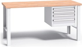 Profesjonalny stół warsztatowy G3 z drewnianym blatem roboczym, 1500 mm, 1x 4 szufladowy kontener, szary