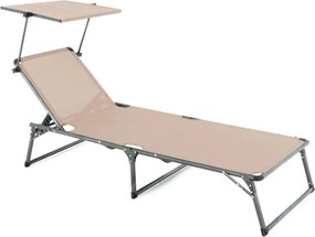 Leżak składany DIVERO z daszkiem, XXL, beżowy