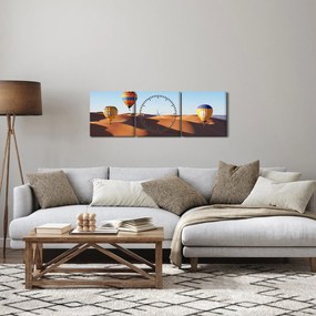Obraz - latające balony na pustyni (z zegarem) (90x30 cm)