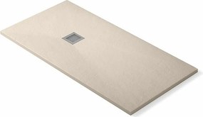 Płytka prysznicowa z żywicy, superpłaska, antypoślizgowa | Zawór odpływowy i kratka | Miękka łupkowa | Beżowa | 80 x 130 cm