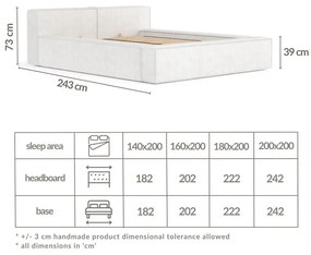 Kremowe tapicerowane łóżko dwuosobowe ze schowkiem ze stelażem 200x200 cm Voliera – Maison de Rêve