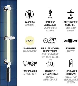 Prysznicowy drążek ścienny w kolorze srebra 74 cm LED – Wenko