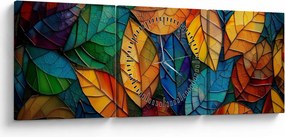Obraz - Mozaika z liści (z zegarem) (90x30 cm)