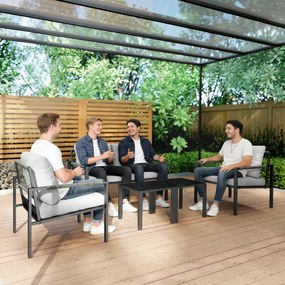 Outsunny Zestaw Mebli Ogrodowych dla 4 Osób, Balkonowy Zestaw Mebli z Dwuosobową Sofą, Fotelem, Poduszkami, Stolikami, Jasnoszary | Aosom PL