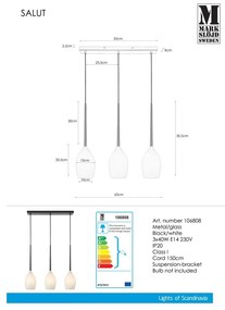 Biało-czarna lampa wisząca ze szklanym kloszem Salut – Markslöjd