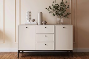 Komoda Lorini 150 cm z szufladami - kaszmir / czarne uchwyty / stelaż