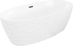 Mexen Olea wanna wolnostojąca wzór 170 x 80 cm, biała, przelew czarny - 52821708000-70