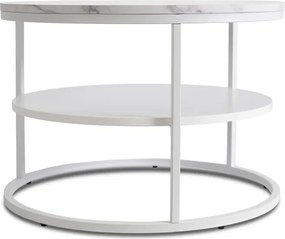 Stolik Kawowy z Półką BEST 70 cm Biały Marmur/Biały Nowoczesny