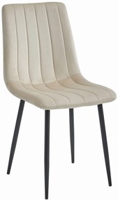 Beżowe krzesło do kuchni LAVA aksamitne z czarnymi nogami