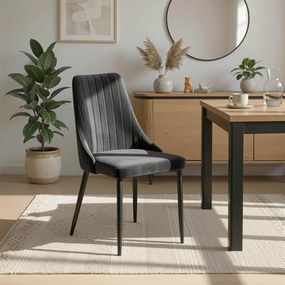 Krzesło Tapicerowane do Jadalni BARI Czarne Welurowe Nowoczesne