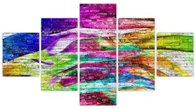Obraz - Mur z cegły z kolorowymi płomieniami (125x70 cm)