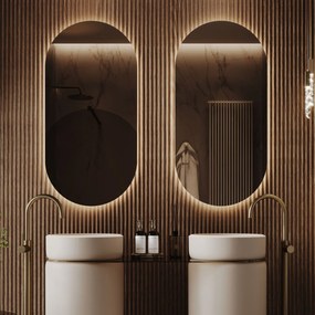 Lustro owalne podświetlane symetryczne bezramowe PLATAN LED | Różne rozmiary | Różne kolory szkła : Kolor tafli szkła - Brąz, Rozmiar - 50 x 100 cm