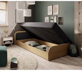 Tapicerowane/z płyty wiórowej łóżko jednoosobowe ze schowkiem z materacem 80x190 cm w kolorze ochry/ciemnoszare Parys – ELTAP