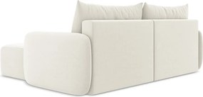 Kremowy aksamitny rozkładany/ze schowkiem narożnik (prawostronny/z szezlongiem) Kalena – Makamii