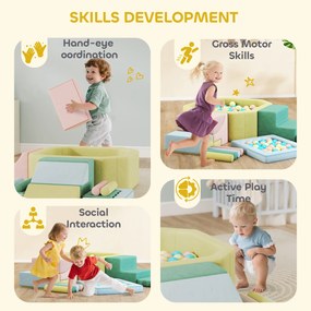 AIYAPLAY 15-częściowy zestaw miękkich klocków, 200 plastikowych piłek, basen z piłkami dla maluchów, do wnętrz, pianka, kolorowy