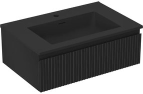 Mexen Rivel szafka łazienkowa 70 cm z umywalką Otis, 1 szuflada, ryflowana , czarna mat - 91A20-07023-1-BF71-W18M71