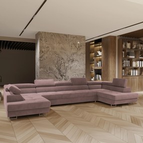Masseno Narożnik ISOLANO z funkcją spania i pojemnikiem na pościel Narozniki U, Rozkładana sofa - Wrzosowy, MONOLITH 62