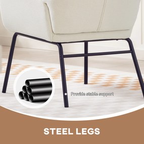 HOMCOM Nowoczesny fotel tapicerowany w stylu uszaka, wysokie oparcie, grube wykończenie, nogi stalowe, kremowy