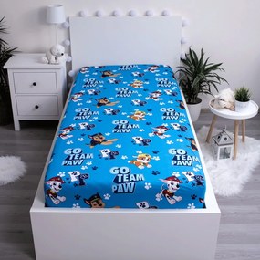 Niebieskie bawełniane prześcieradło dziecięce z gumką 90x200 cm Paw Patrol – Jerry Fabrics