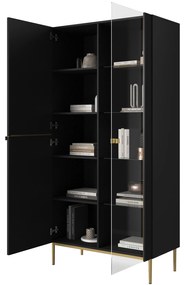 Witryna Nicole 100 cm z ryflowanym frontem - czarny mat / złote nóżki