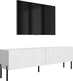 Szafka pod telewizor 170, fronty ryflowane, Biały Mat, nóżki proste czarne, 170 × 32 × 52 cm