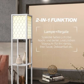 HOMCOM Lampa stojąca w nowoczesnym designie, 2 półki, łańcuszek włącznika, 26 cm x 26 cm x 156 cm, biały | Aosom PL