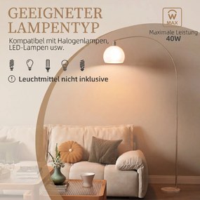 HOMCOM Lampa stojąca, zakrzywiona głowica, włącznik nożny, marmurowa podstawa, plastikowy abażur, biały | Aosom PL