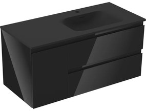 Mexen Orio szafka łazienkowa 100 cm z umywalką Vela prawą, 2S, 1D, czarna połysk/czarna mat - 91A13-10047-3-BBFFF70-W23P71