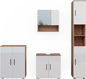 Zestaw mebli łazienkowych biały wysoki połysk/złoty dąb power 80x41x58.6 irma