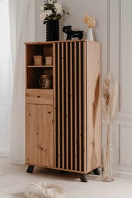 Wysoka komoda z lamelami Medan dąb artisan/antracyt