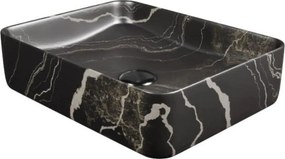 Umywalka ceramiczna nablatowa marmurowa prostokątna czarna 50 x 39 cm MARBE BLACK