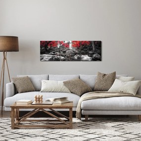 Obraz - Wodospady w jesiennym krajobrazie (z zegarem) (90x30 cm)
